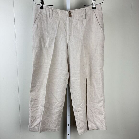 Sag Harbor Petites Wide Leg Cropped Pants Oatmeal Linen Blend Womens Size 10P‎ - Picture 1 of 6